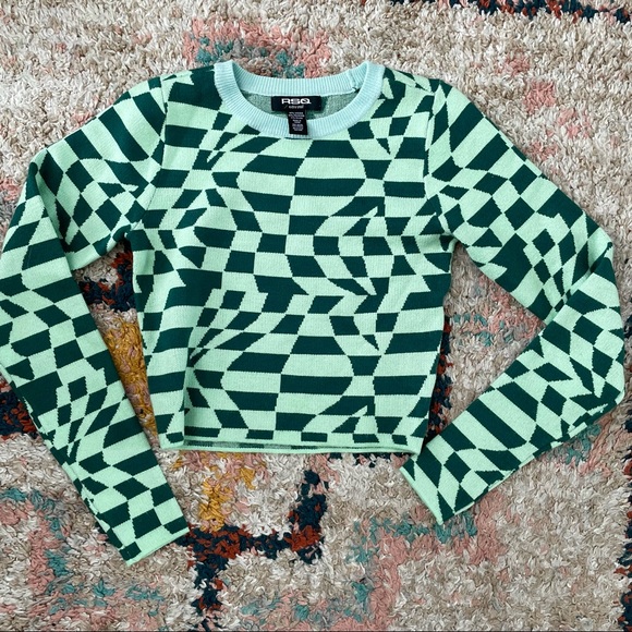 Tilly’s Mint Green Geometric Print Y2k Knit Sweater Crop Top - Picture 8 of 8